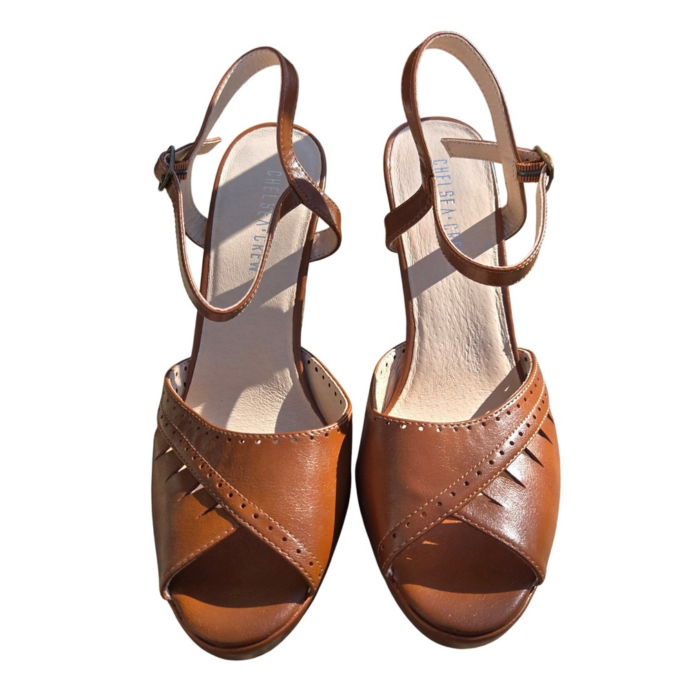 Chelsea Crew Aria Brown Peep Toe Platform Ankle Strap Sandals Size 40 9-9.5 Boho